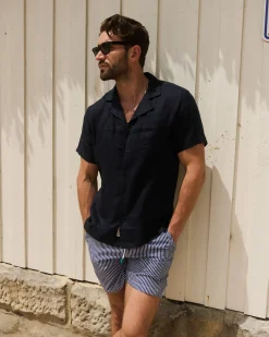 Best Sportscraft Short Sleeve Stanton Linen Shirt in Navy