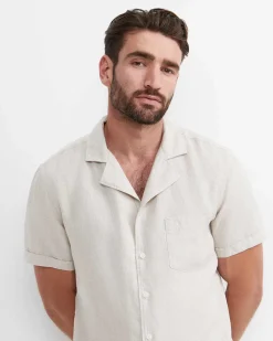 New Sportscraft Short Sleeve Stanton Linen Shirt in Natural