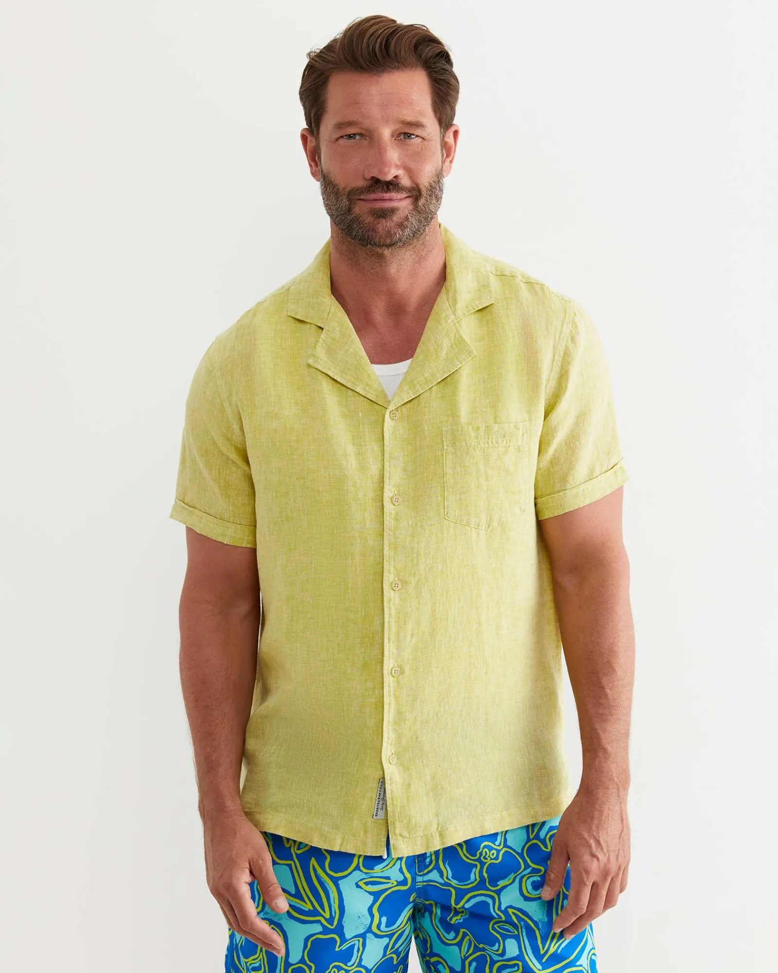 Online Sportscraft Short Sleeve Stanton Linen Shirt in Lime