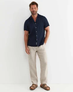 Best Sportscraft Short Sleeve Stanton Linen Shirt in Navy