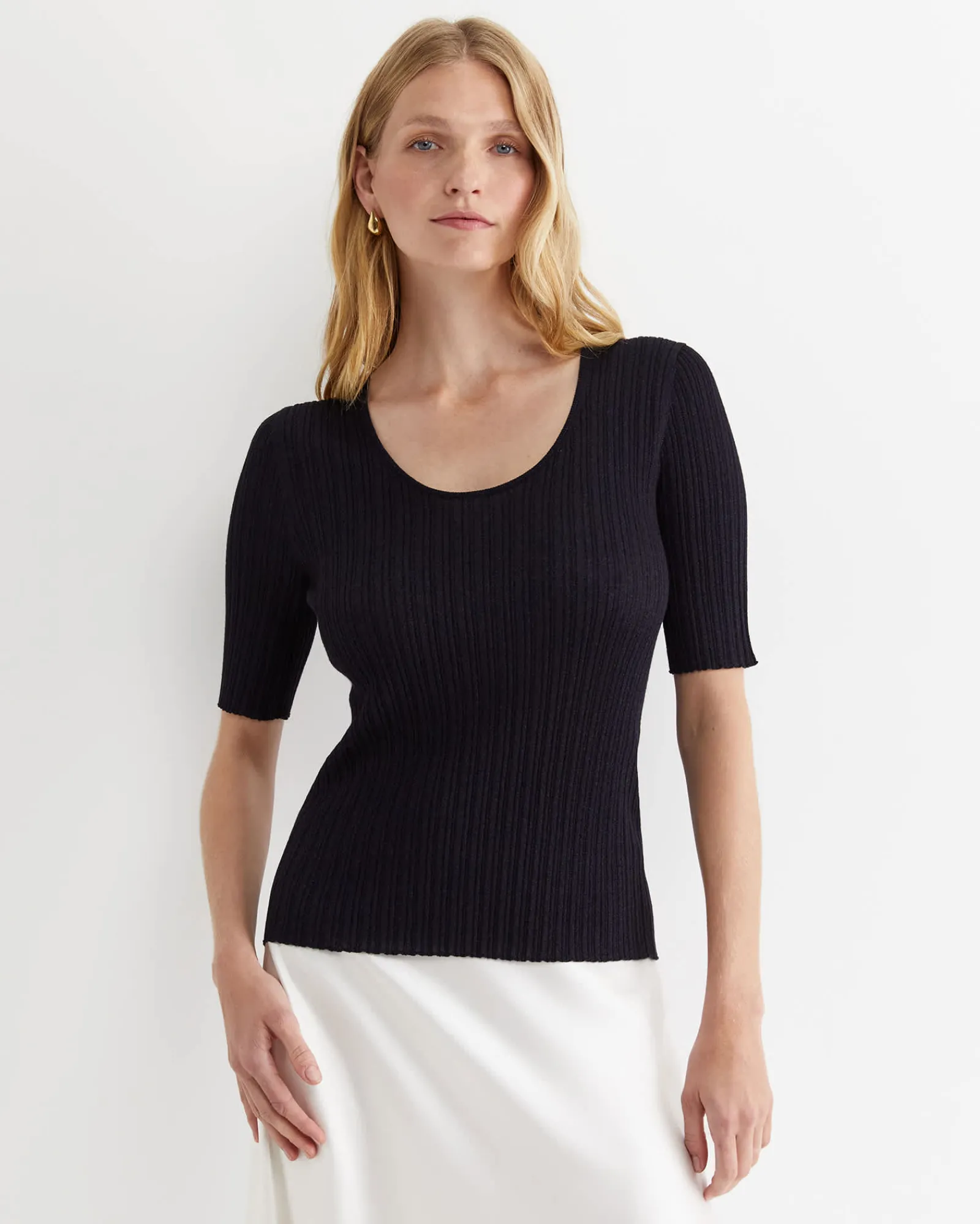 Discount Sportscraft Sparkling Rib Knit Tee in Navy