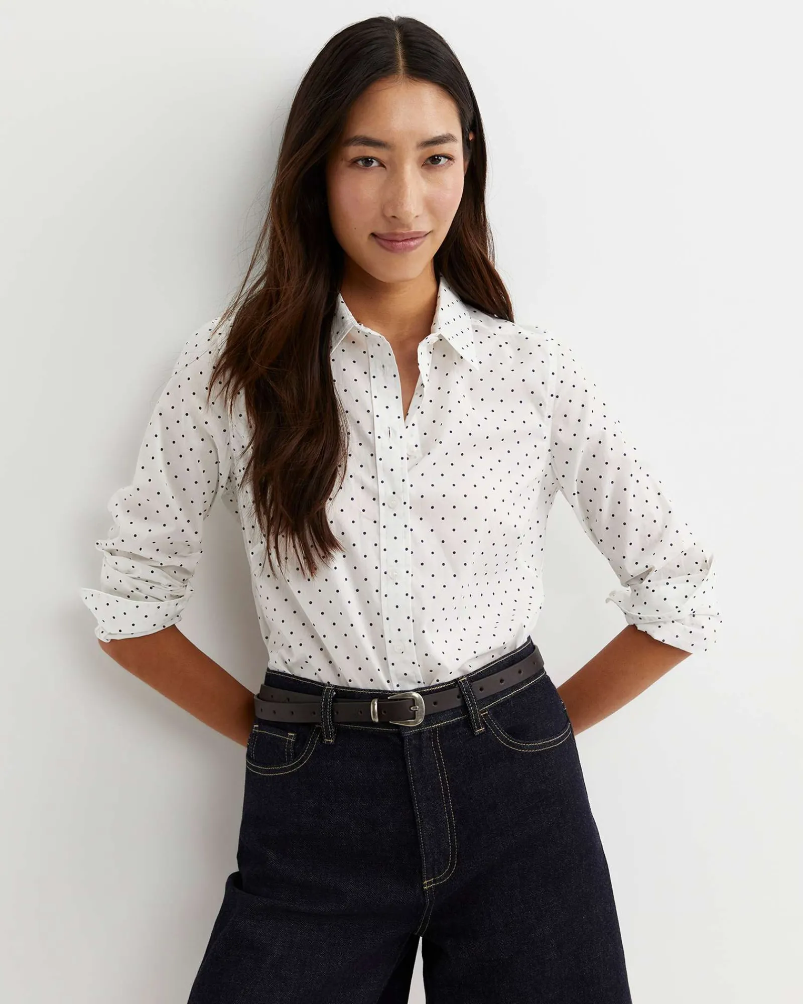 Discount Sportscraft Spot Long Sleeve Lily Voile Shirt in Whitenavy White/navy