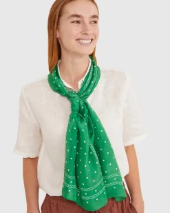 Fashion Sportscraft Spot Silk Scarf in Green