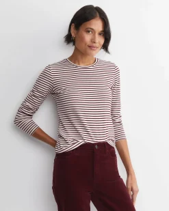Fashion Sportscraft Stripe Lurex Long Sleeve Magic Tee in Wine