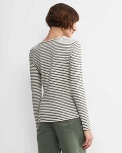 Clearance Sportscraft Stripe Lurex Long Sleeve Magic Tee in Whitekhaki White/khaki