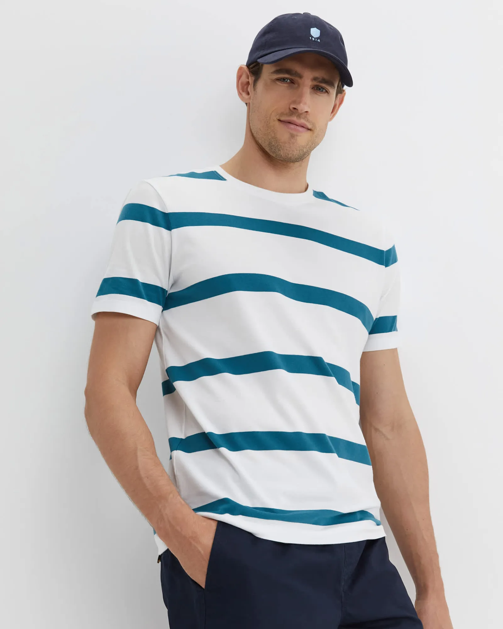 Fashion Sportscraft Sullivan Stripe Tee in Whiteteal White/teal