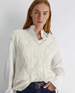 New Sportscraft Sunshine Open Knit Wool Vest in Winter White WinterWhite