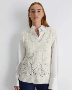 New Sportscraft Sunshine Open Knit Wool Vest in Winter White WinterWhite