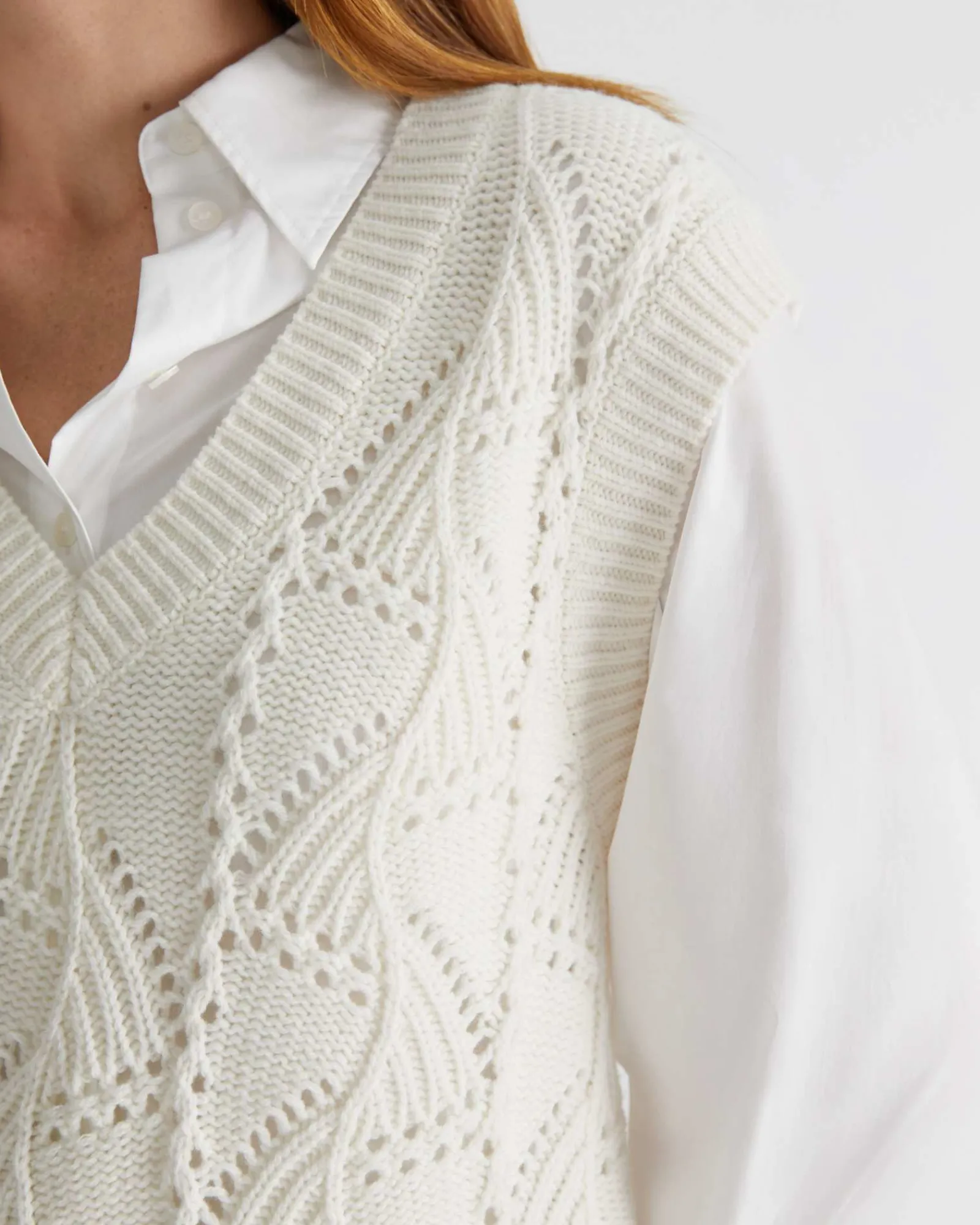 New Sportscraft Sunshine Open Knit Wool Vest in Winter White WinterWhite