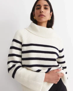 Discount Sportscraft Sunshine Stripe Turtleneck Sweater in Whitenavy White/navy