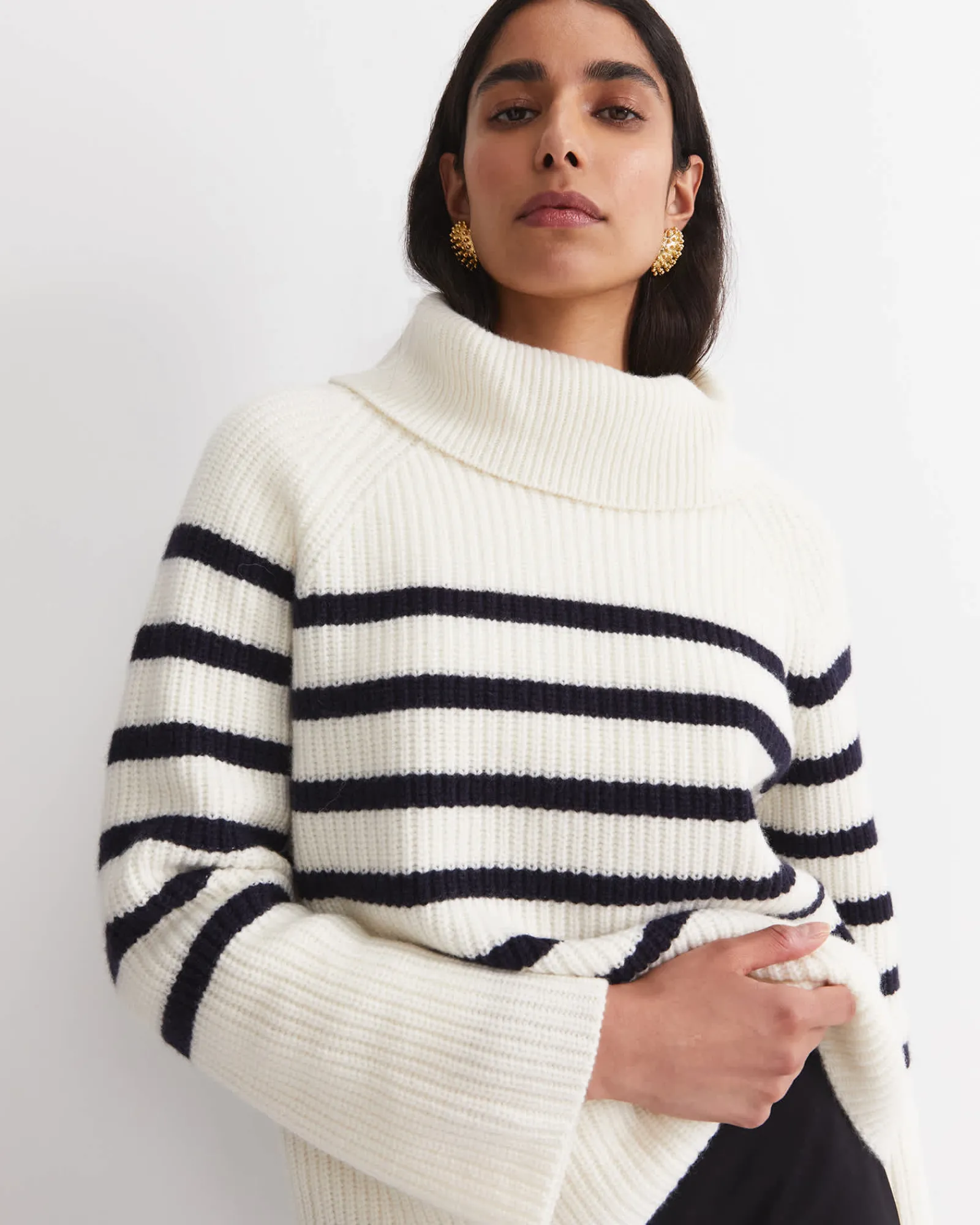 Discount Sportscraft Sunshine Stripe Turtleneck Sweater in Whitenavy White/navy