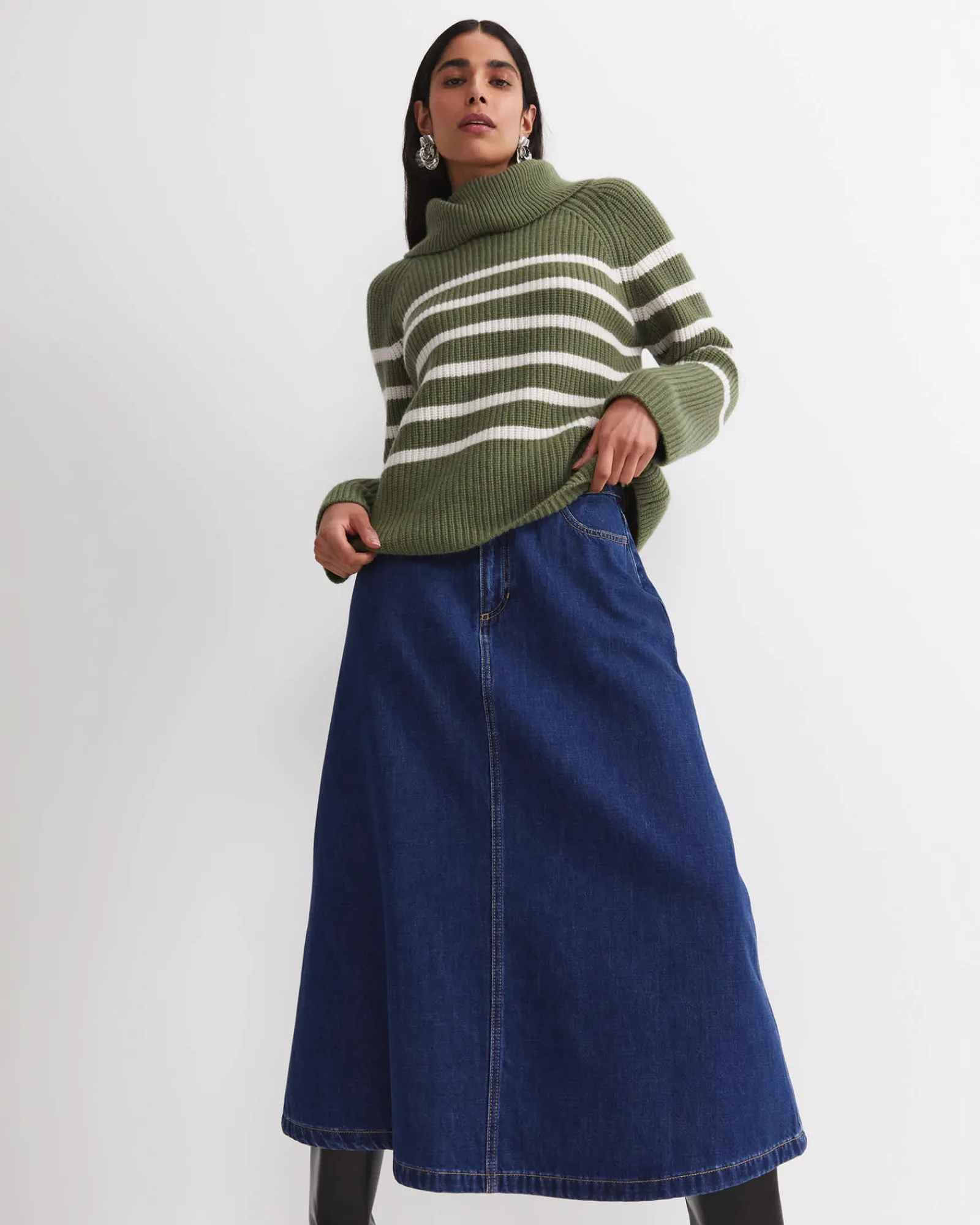 Hot Sportscraft Sunshine Stripe Turtleneck Sweater in Khakiwhite Khaki/white