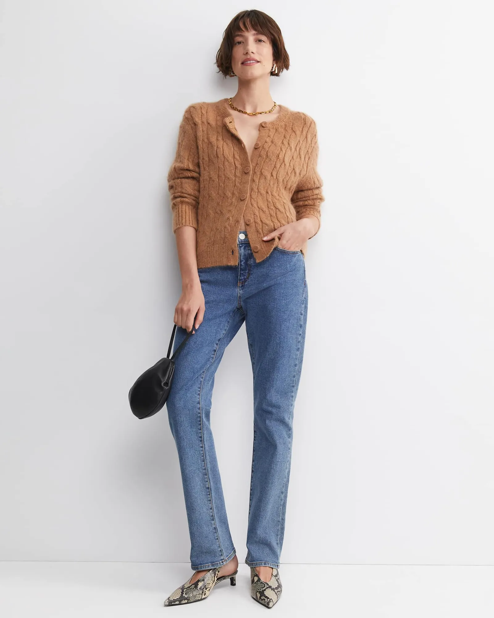 Fashion Sportscraft Tatiana Mohair Cable Cardigan in Camel