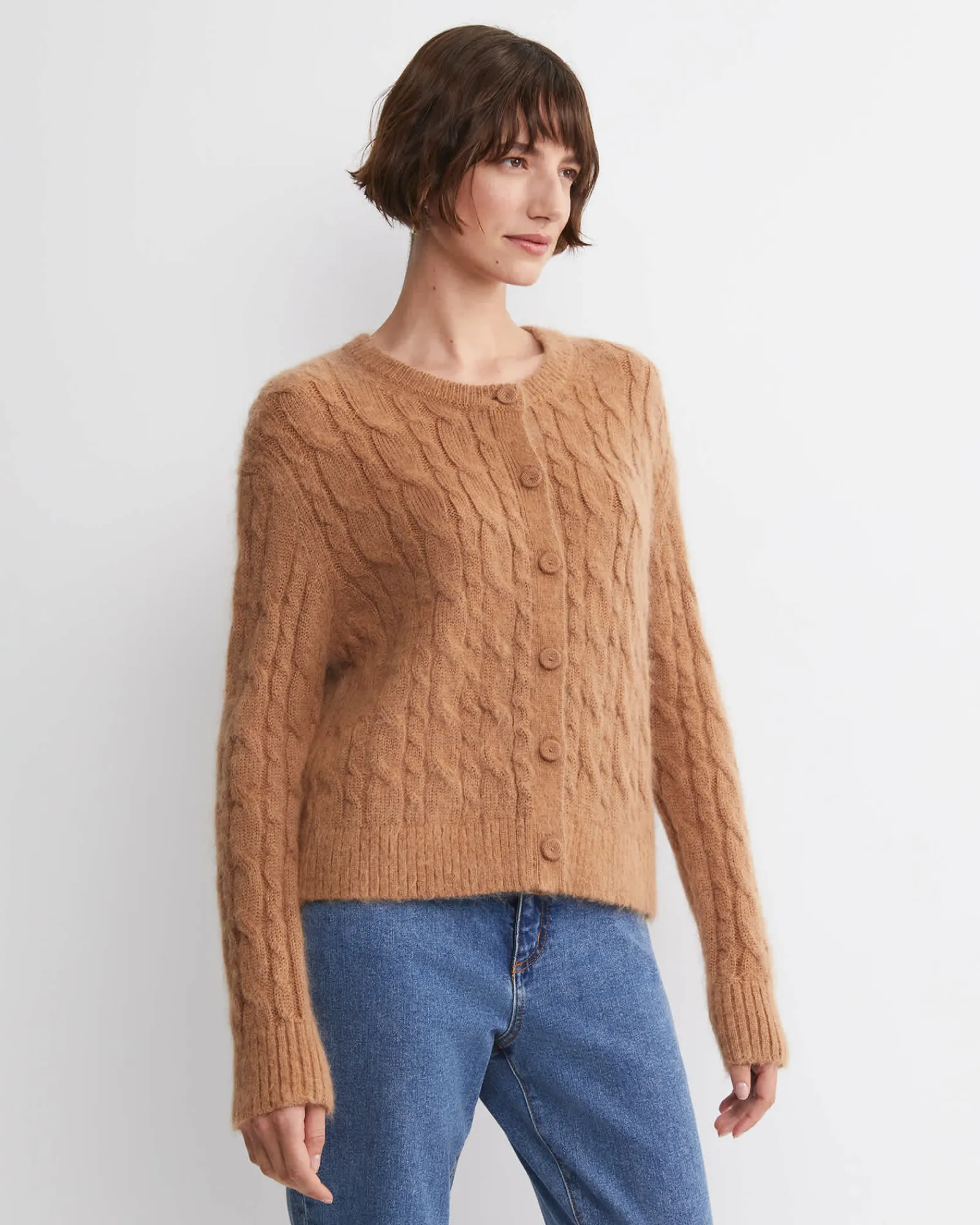 Fashion Sportscraft Tatiana Mohair Cable Cardigan in Camel