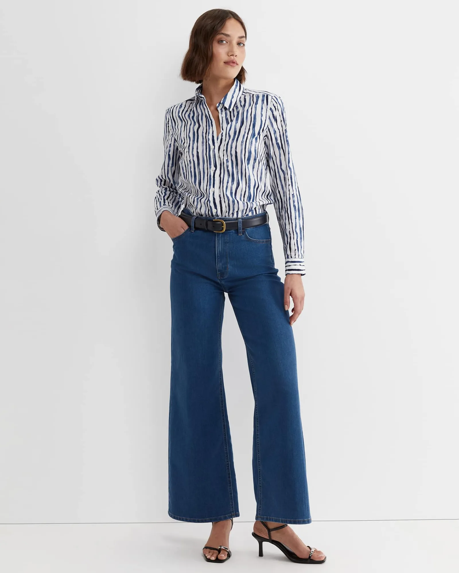 Clearance Sportscraft Tina Stripe Lily Voile Shirt in Navywhite Navy/white
