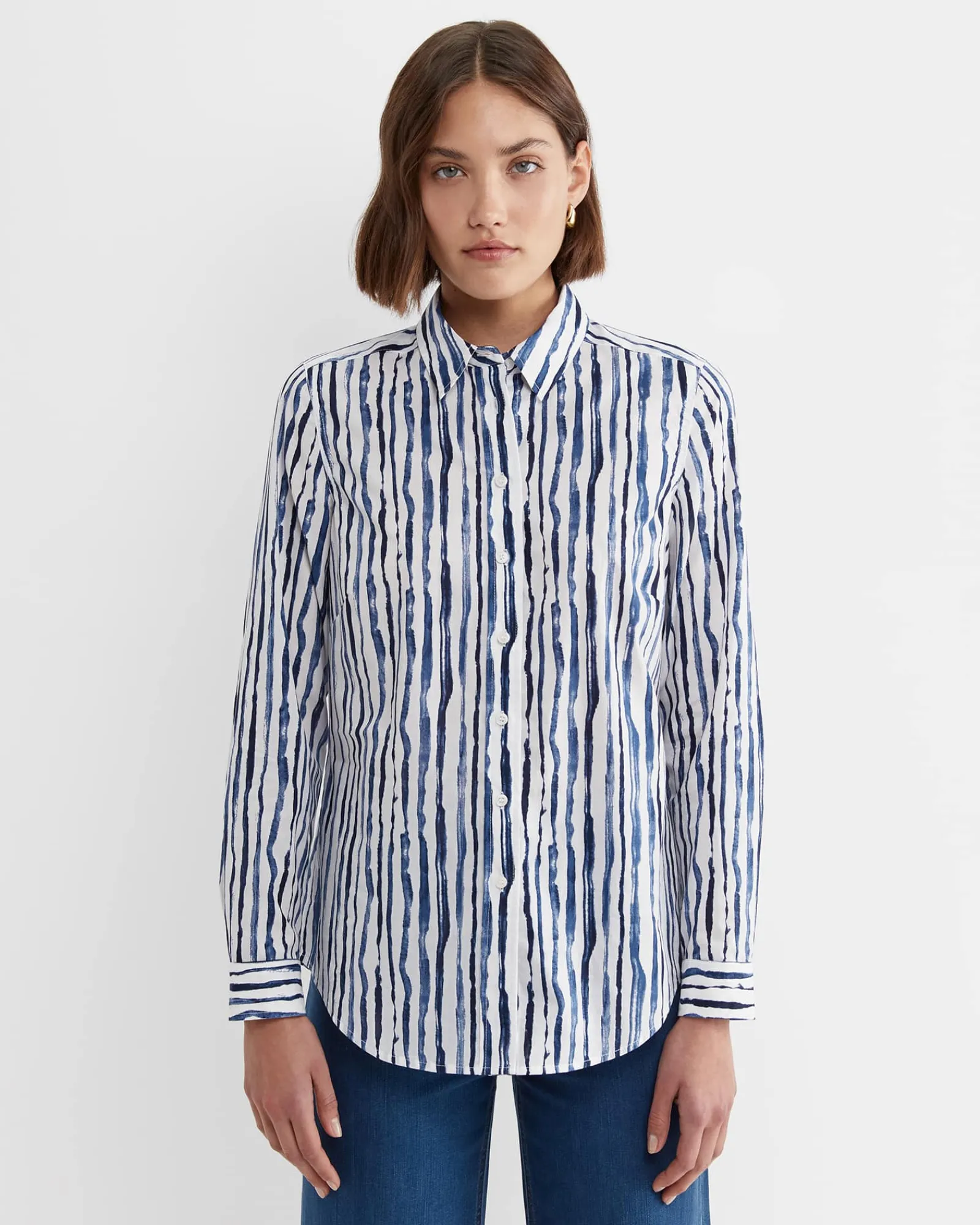 Clearance Sportscraft Tina Stripe Lily Voile Shirt in Navywhite Navy/white