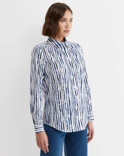 Clearance Sportscraft Tina Stripe Lily Voile Shirt in Navywhite Navy/white