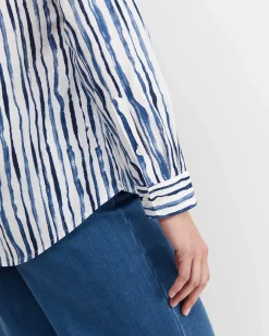 Clearance Sportscraft Tina Stripe Lily Voile Shirt in Navywhite Navy/white