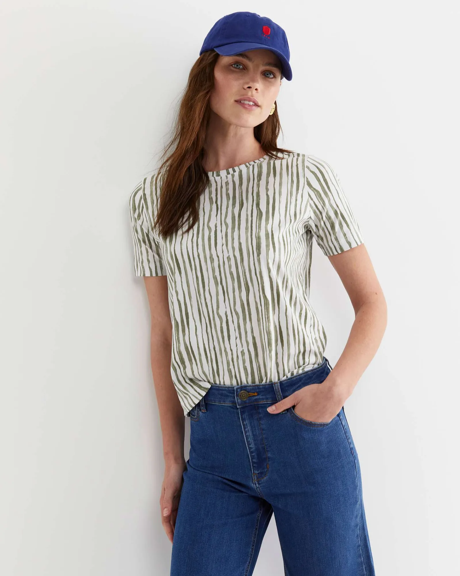 Discount Sportscraft Tina Stripe Mercerised Tee in Whitekhaki White/khaki