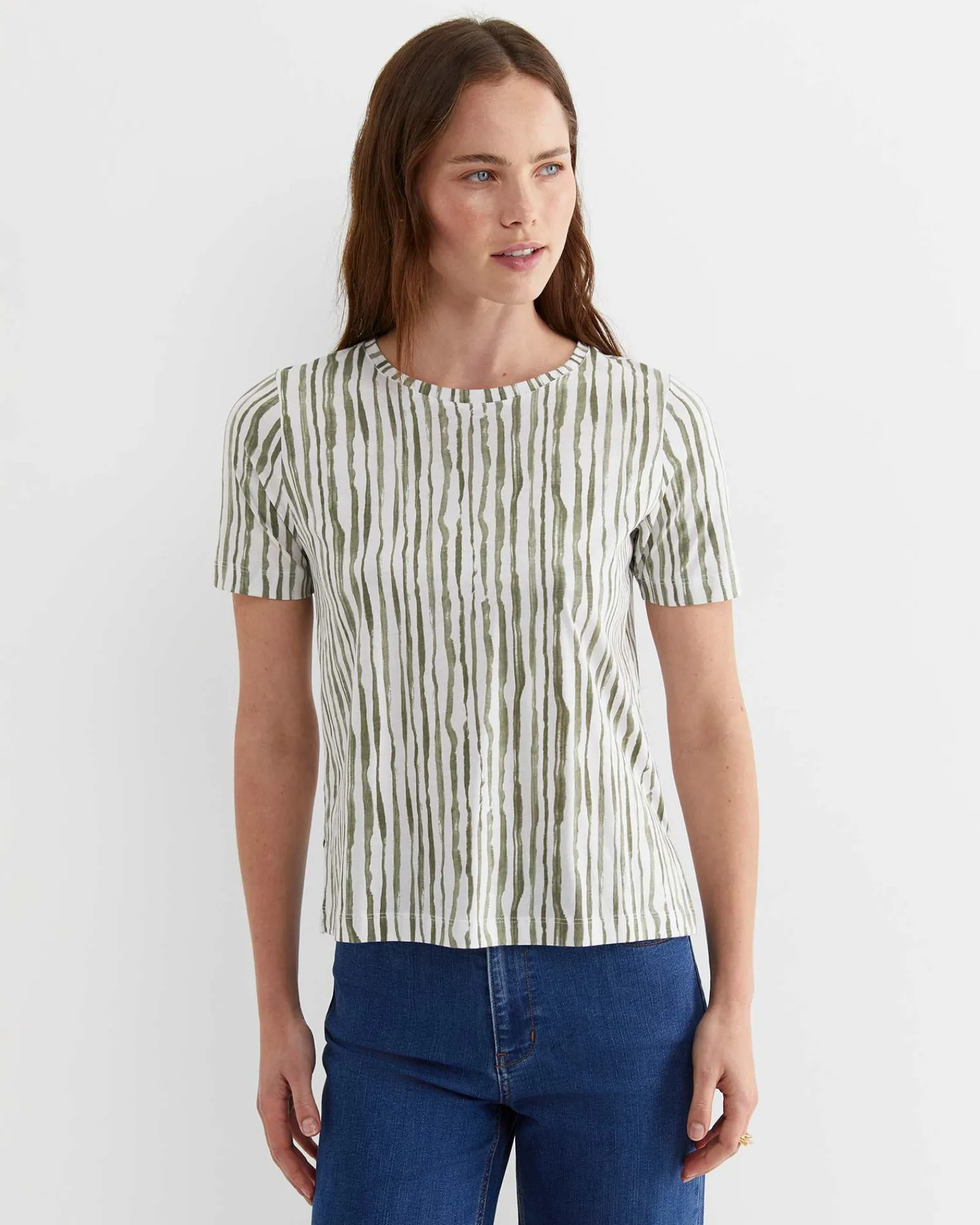 Discount Sportscraft Tina Stripe Mercerised Tee in Whitekhaki White/khaki
