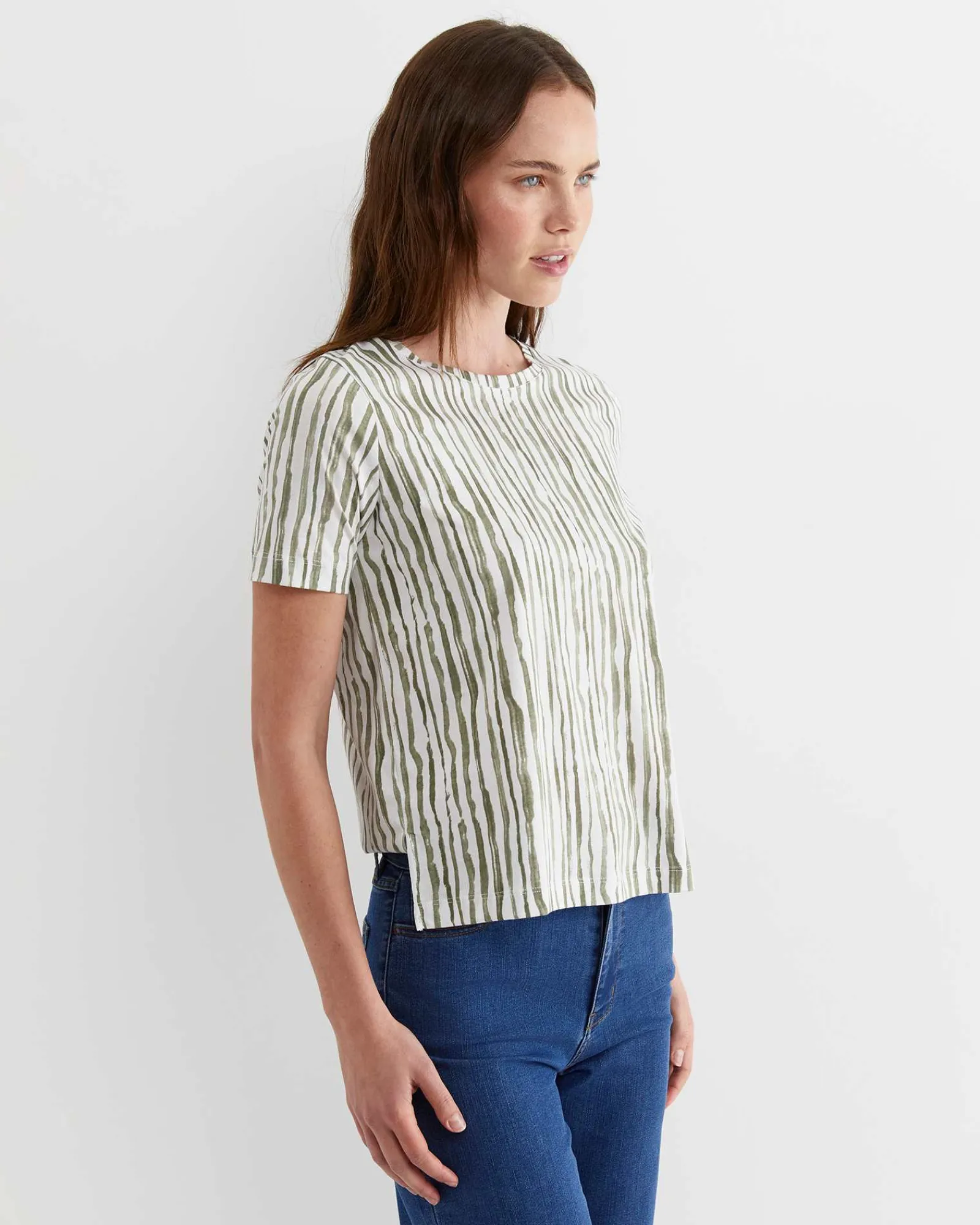 Discount Sportscraft Tina Stripe Mercerised Tee in Whitekhaki White/khaki