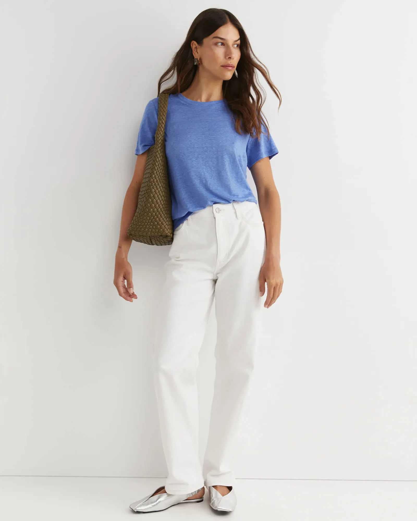 Sale Sportscraft Tonia Crew Neck Linen Tee in Belle Blue BelleBlue
