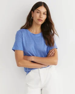 Sale Sportscraft Tonia Crew Neck Linen Tee in Belle Blue BelleBlue