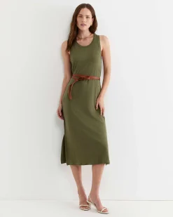 Clearance Sportscraft Tonia Linen Tank Midi Dress in Khaki