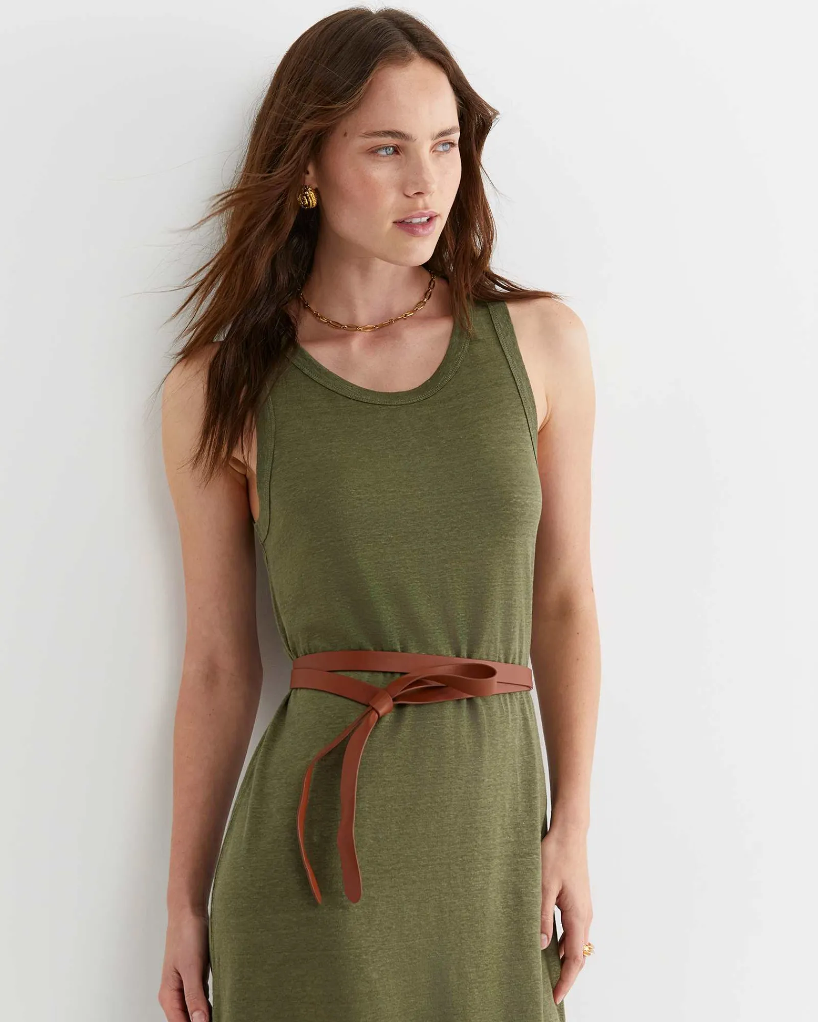 Clearance Sportscraft Tonia Linen Tank Midi Dress in Khaki