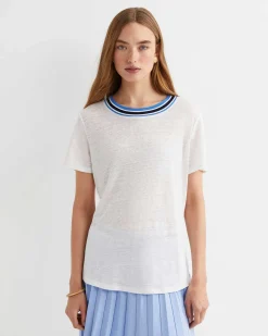 Hot Sportscraft Tonia Rib Neck Short Sleeve Tee in Whitemulti White/multi