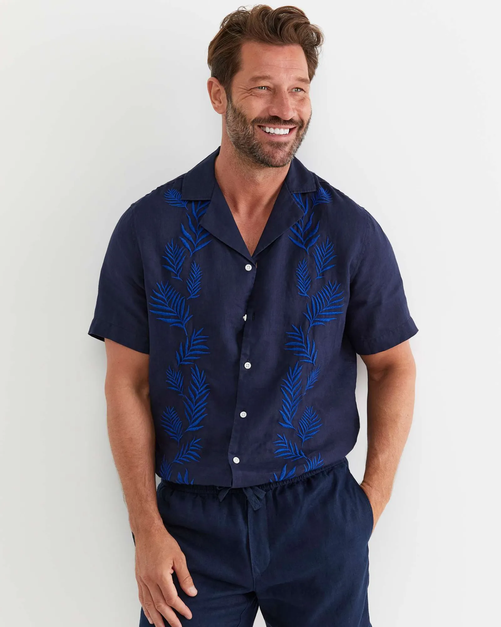 Best Sportscraft Toohey Short Sleeve Linen Shirt in Navy