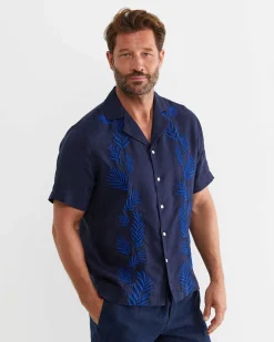 Best Sportscraft Toohey Short Sleeve Linen Shirt in Navy