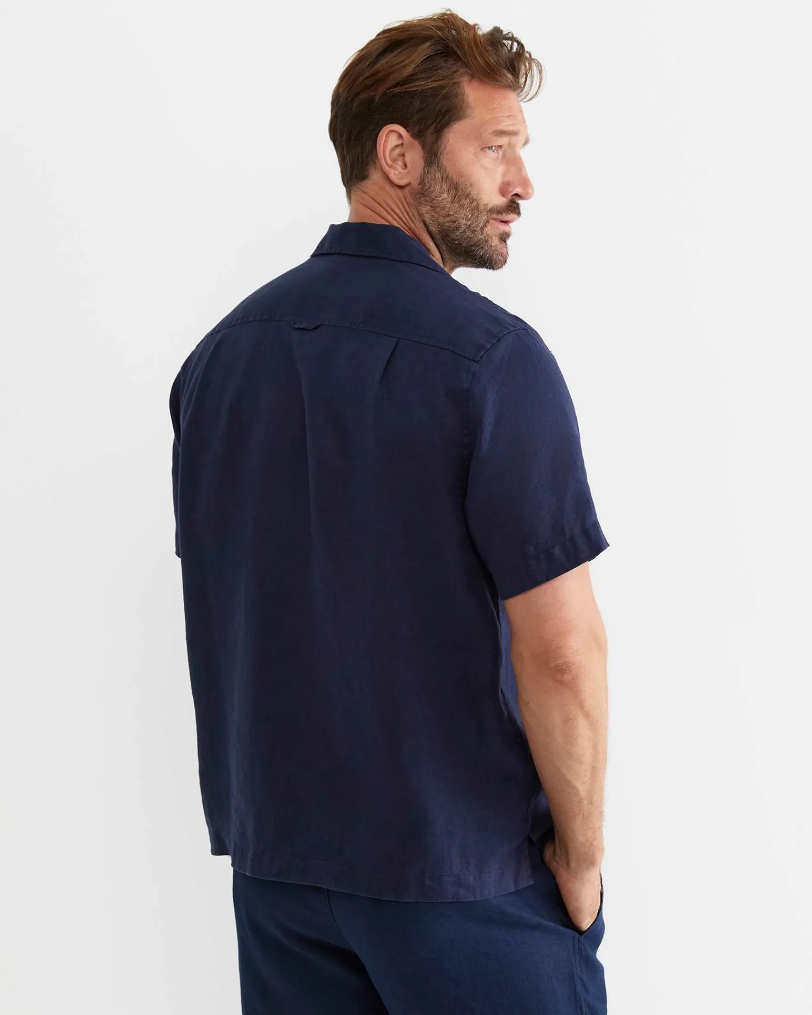 Best Sportscraft Toohey Short Sleeve Linen Shirt in Navy