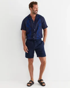 Best Sportscraft Toohey Short Sleeve Linen Shirt in Navy