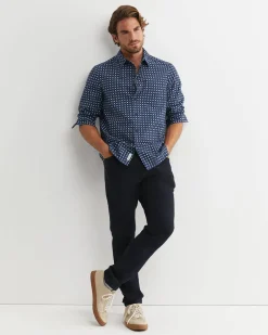 Hot Sportscraft William Long Sleeve Print Shirt in Navy