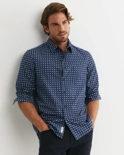 Hot Sportscraft William Long Sleeve Print Shirt in Navy