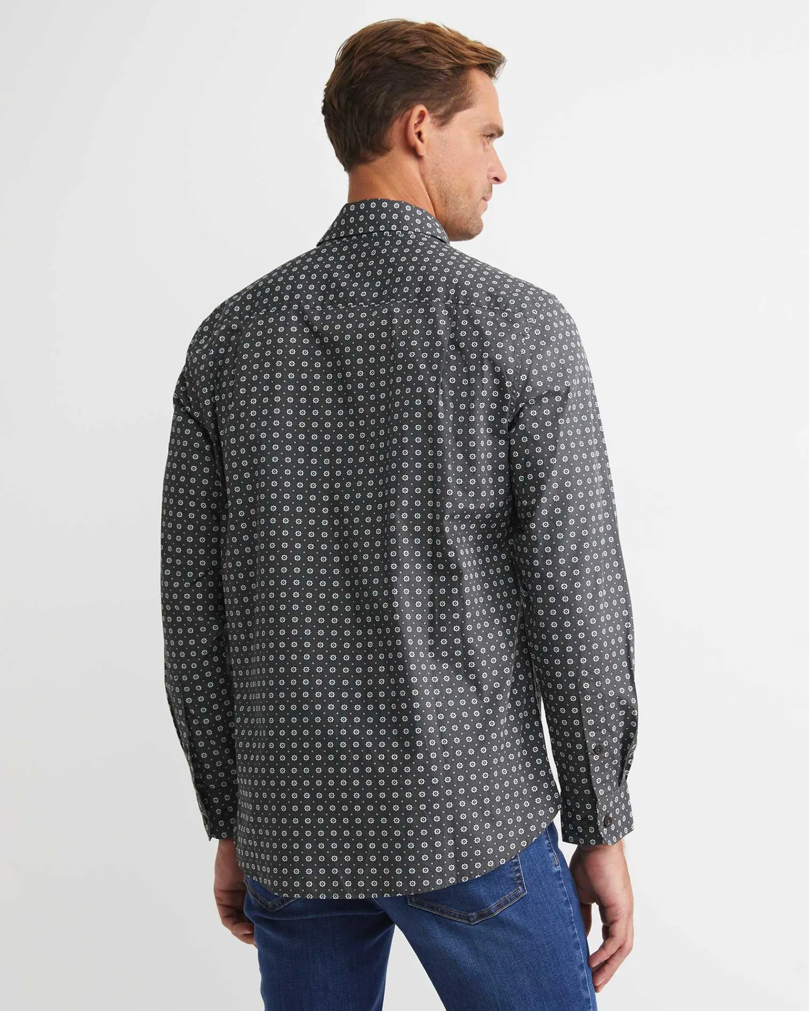 Sale Sportscraft William Long Sleeve Print Shirt in Khaki