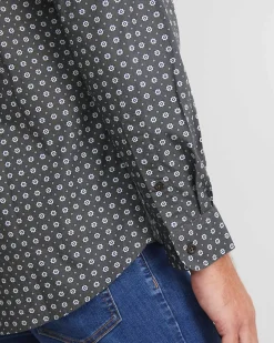 Sale Sportscraft William Long Sleeve Print Shirt in Khaki