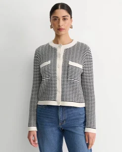 Clearance Sportscraft Wool Cotton Lady Jacket in Whitenavy White/navy