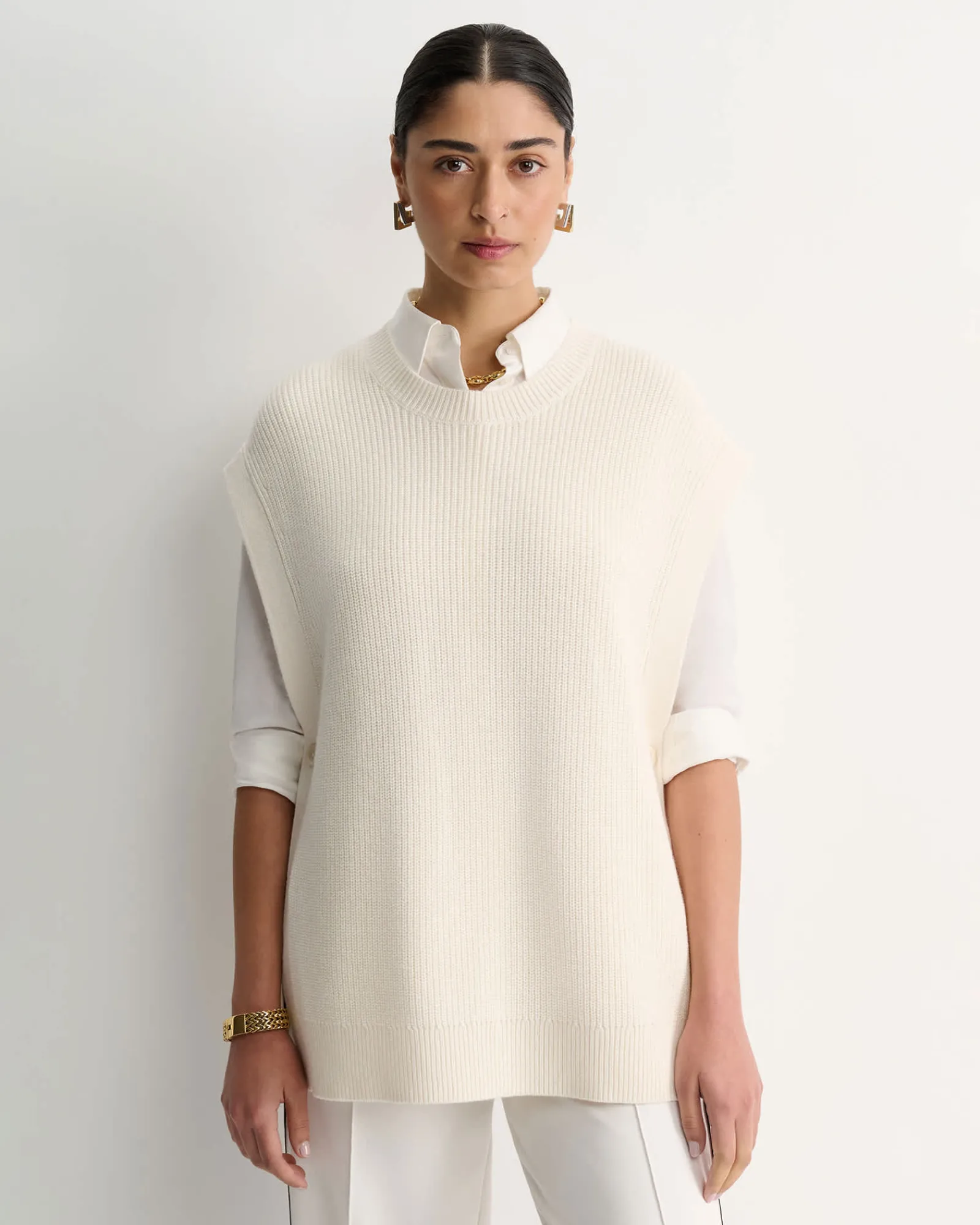 Discount Sportscraft Wool Cotton Open Vest in Winter White WinterWhite