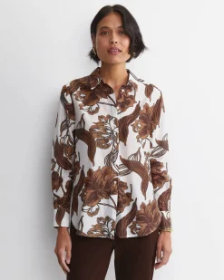Outlet Sportscraft Zinnia Cotton Silk Shirt in Ivorybrown Ivory/brown