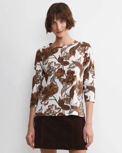 Clearance Sportscraft Zinnia Mercerised Tee in Ivorybrown Ivory/brown