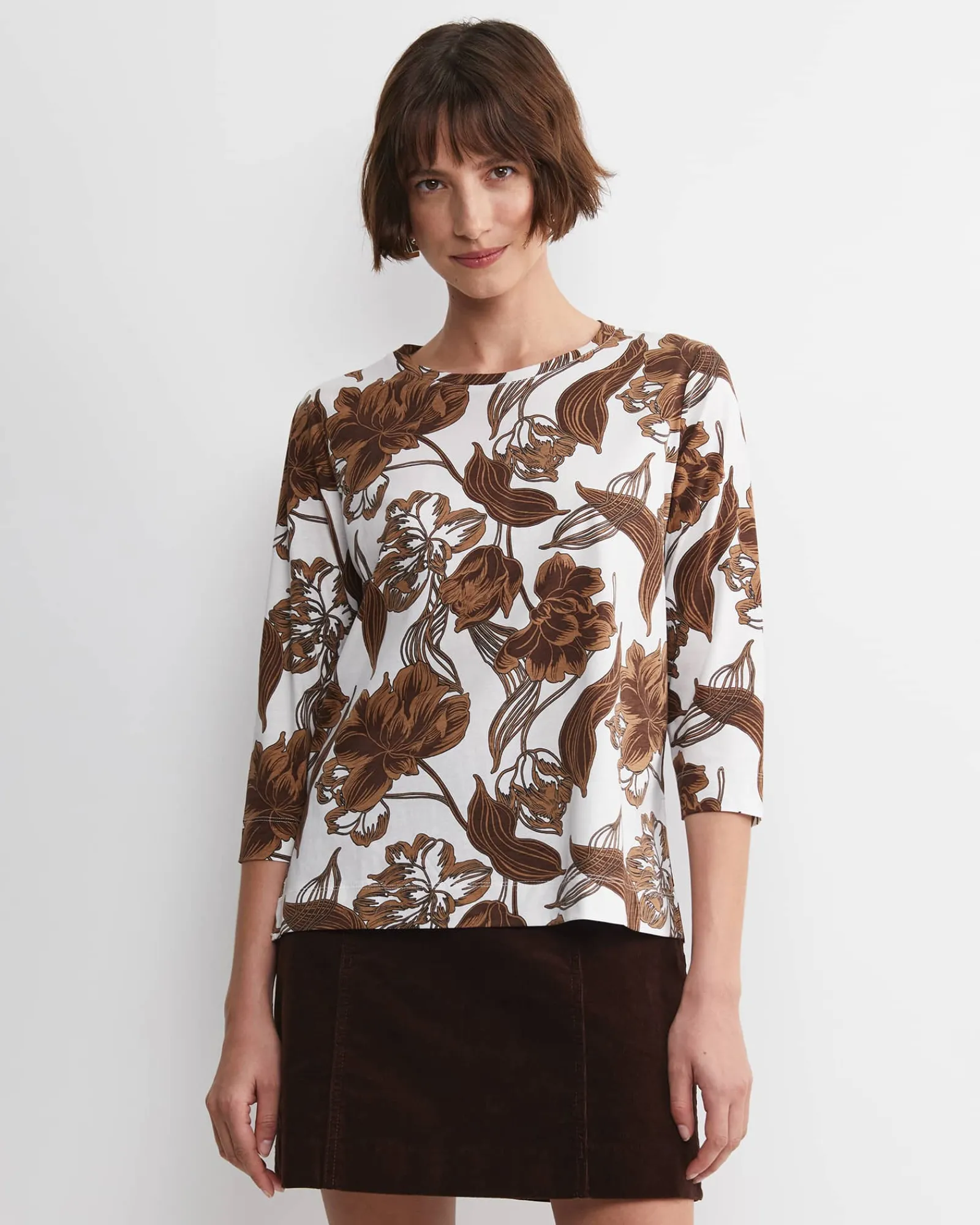 Clearance Sportscraft Zinnia Mercerised Tee in Ivorybrown Ivory/brown