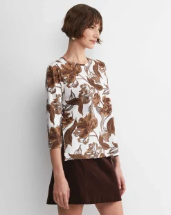 Clearance Sportscraft Zinnia Mercerised Tee in Ivorybrown Ivory/brown