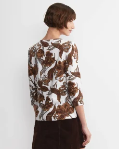 Clearance Sportscraft Zinnia Mercerised Tee in Ivorybrown Ivory/brown