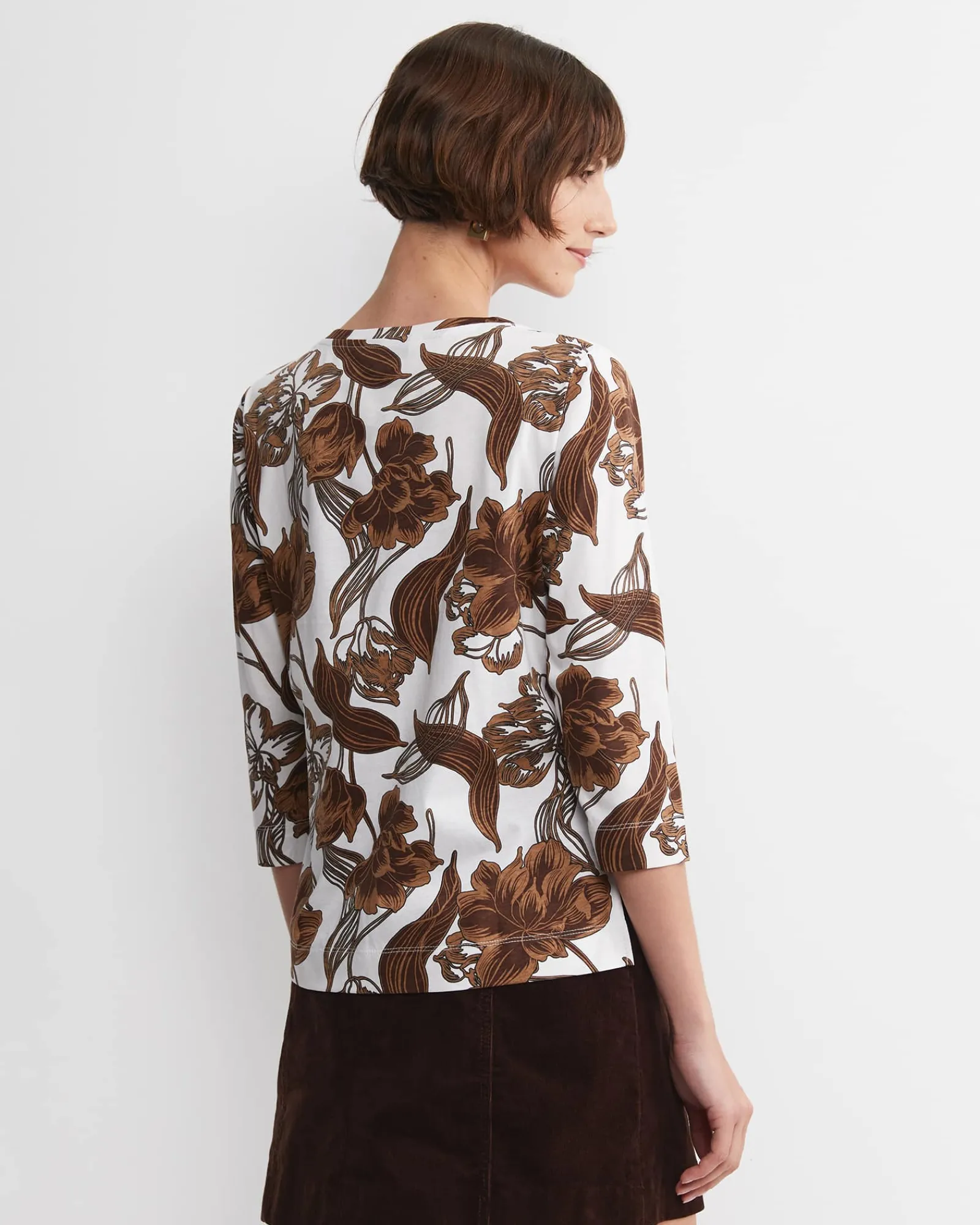 Clearance Sportscraft Zinnia Mercerised Tee in Ivorybrown Ivory/brown
