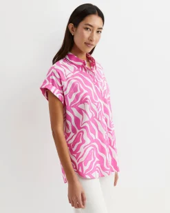 Best Sportscraft Zola Short Sleeve Lily Voile Shirt in Pinkwhite Pink/white