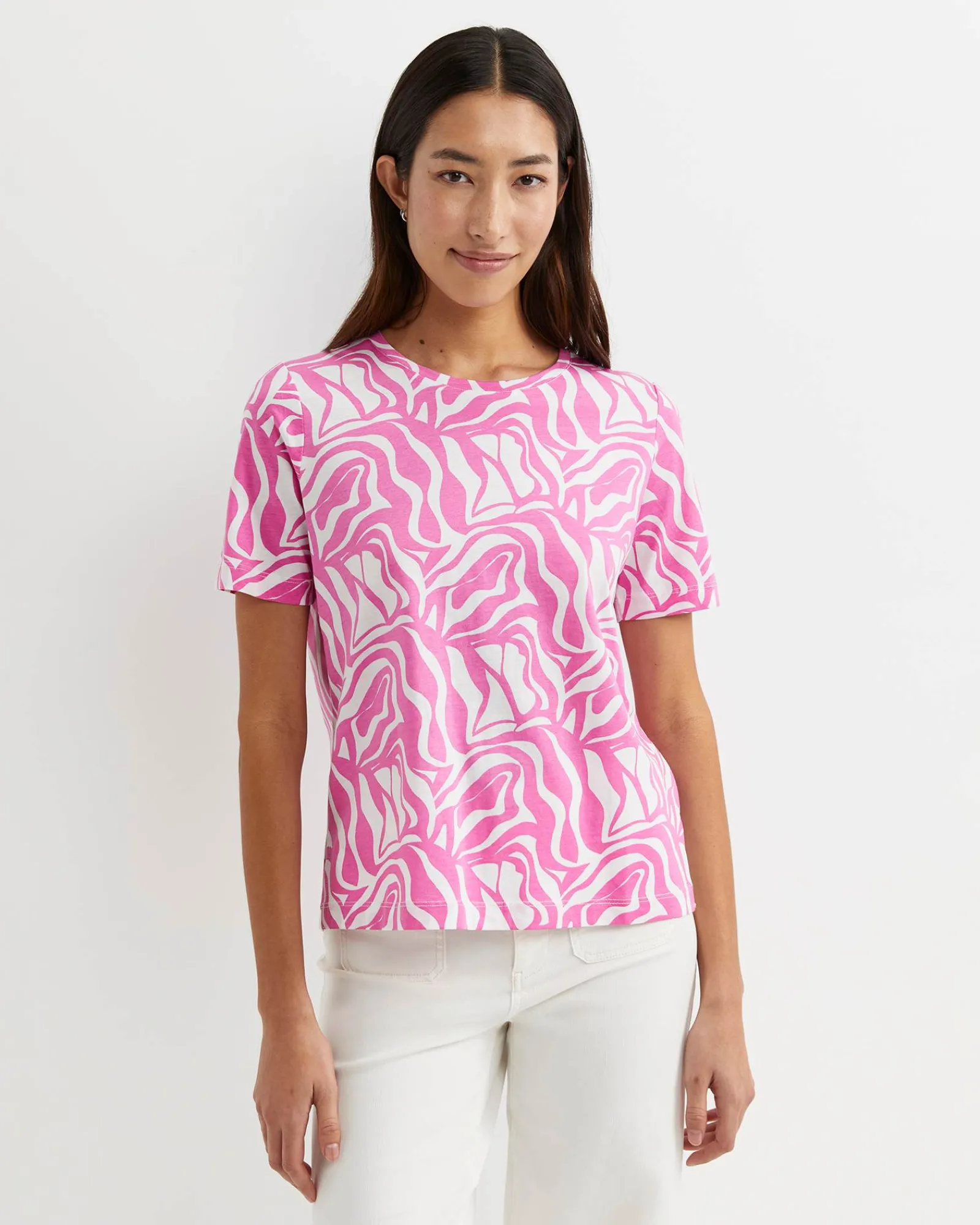 Discount Sportscraft Zola Short Sleeve Mercerised Tee in Pinkwhite Pink/white